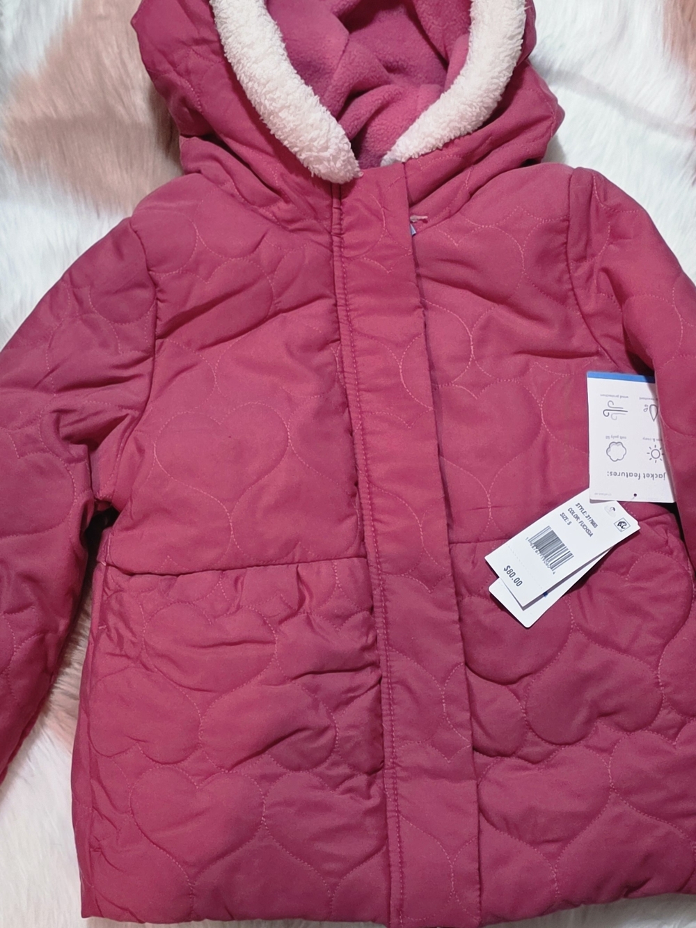 Kids Hooded Quilted  Puffer Jacket in Deep Pink 5T Or 4T